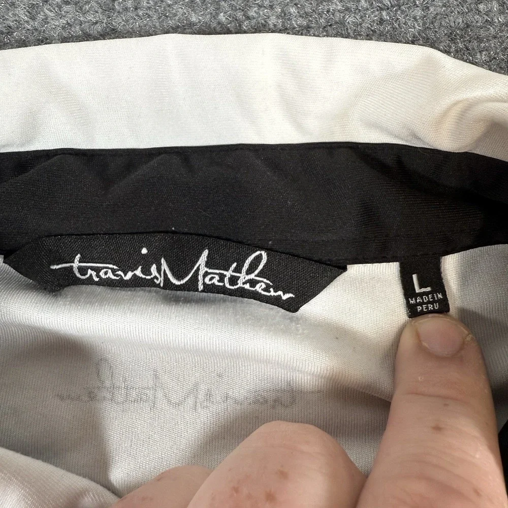Travis Mathew Polo Shirt Mens Large White‎ PGA Tour Logo Golf Performance